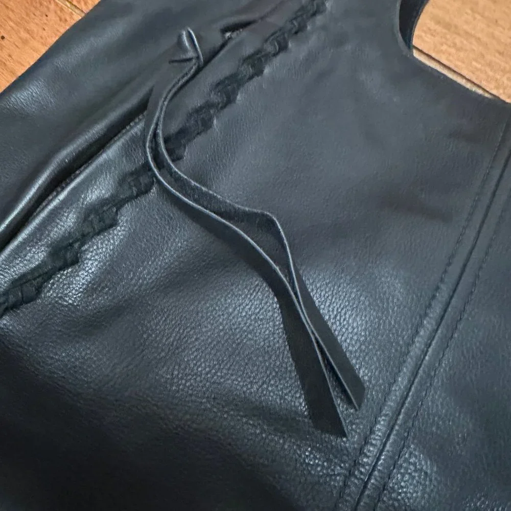 Lucky Brand Black Leather Tote Bag | Braided Leather & Fringe | Multi-Pocket - Picture 3 of 4